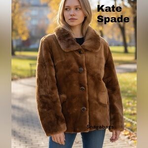 Kate Spade NWT Women’s Warm Gingerbread Short  Faux Fur Jacket Small
